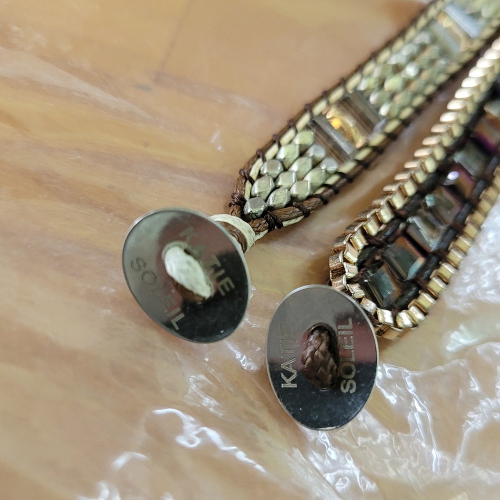 Lot of 2 Katie Soleil Beaded Wrap Bracelets Silver Iridescent Crystal